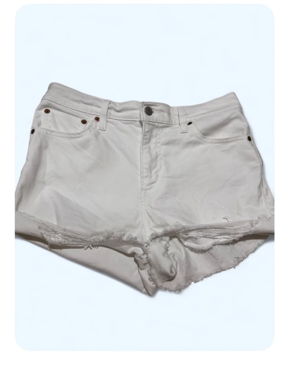 Levi's White Distressed Frayed Hem Denim Shorts
